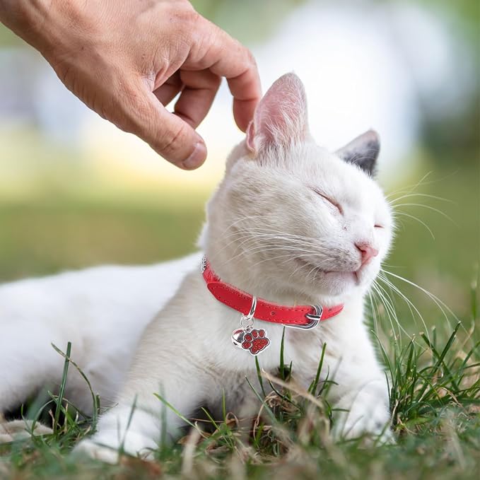 SCENEREAL Cat Collar with Bells, Leather Cat Collars with Paw Studded, - Image 2