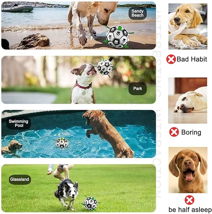 Dog Soccer Ball Toys with Straps, Puppy Birthday Gifts, Dogs Tug Toy, Water Toy - Image 3