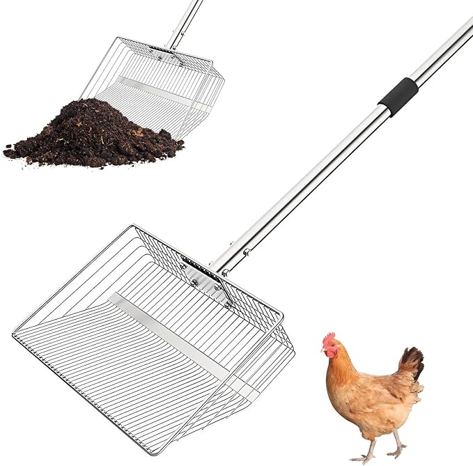 Garvee Chicken Poop Scooper Adjustable 24" to 72" Long Handle Chicken Coop Rake by Garvee