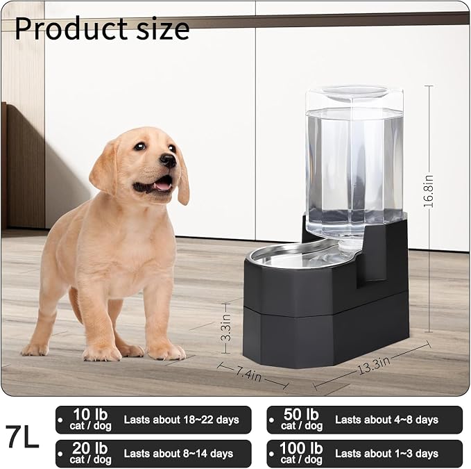 Sfozstra Large Dog Water Dispenser: 7L Raised Gravity Gray Automatic Stainless - Image 4