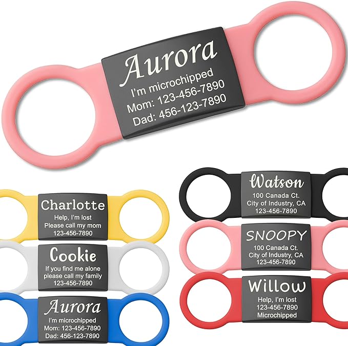 Anavia Slide On Silent Pet ID Tags, S/M/L/XL Personalized Black Stainless Steel by Anavia