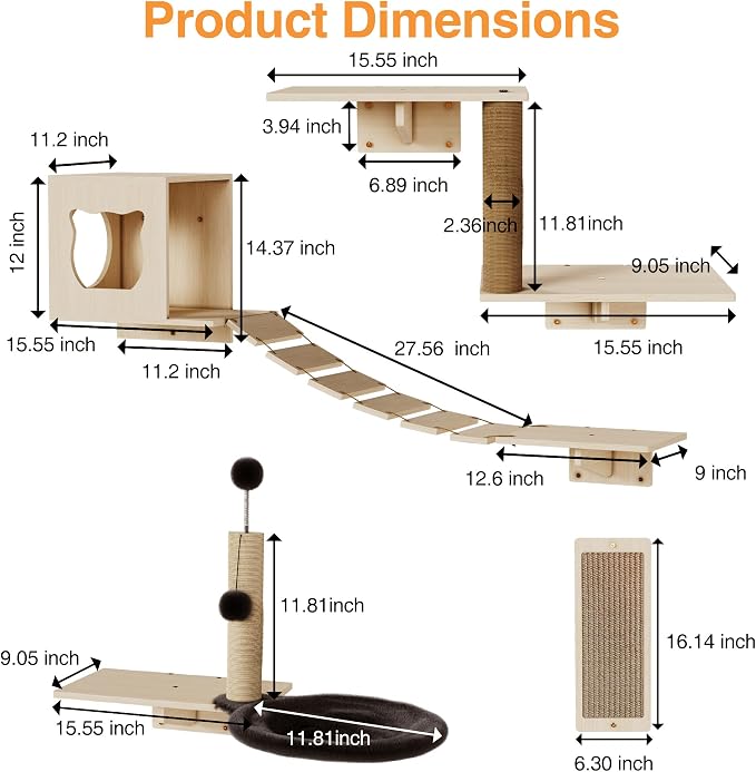 Cat Wall Shelves, Modern Wall-Mounted Cat Furniture Includes House, Perch & - Image 2