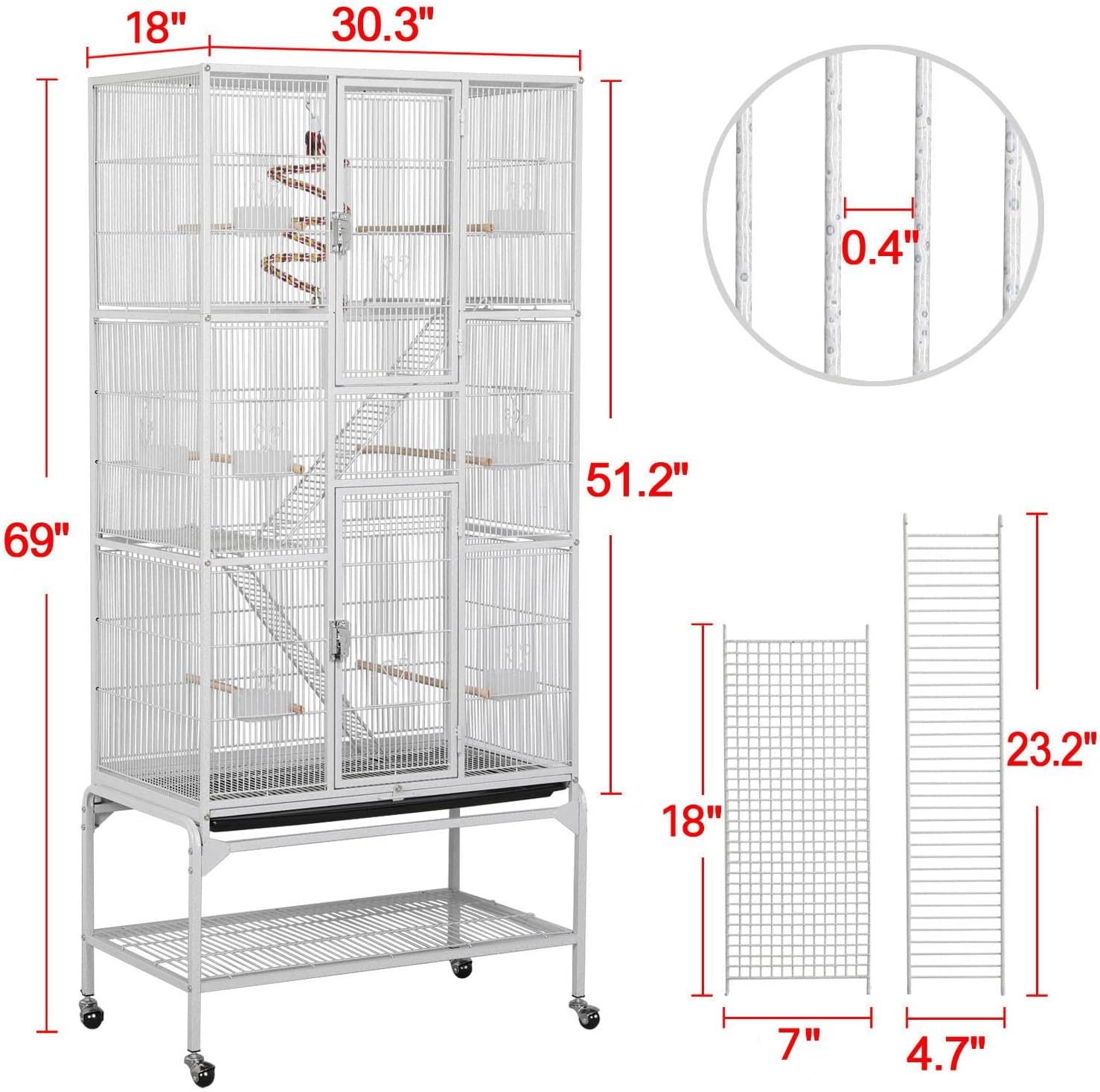 Yaheetech 69'' Extra Large Bird Cage Metal Parrot Cage w/Detachable - GlobalHabitat Supply