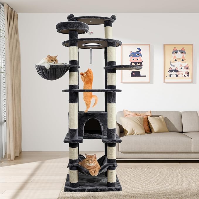 78.8" Large Cat Tree Tower for Indoor Kitties, Sisal Scratching Posts, Hammock - Image 7