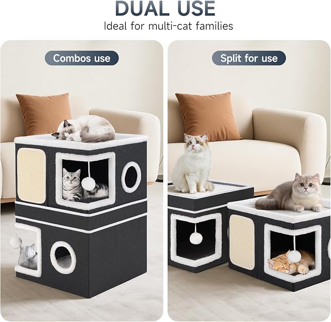 2-Storey Cat House for Indoor Cats, Separate Into 2 Large Cat Bed Cave - Image 2