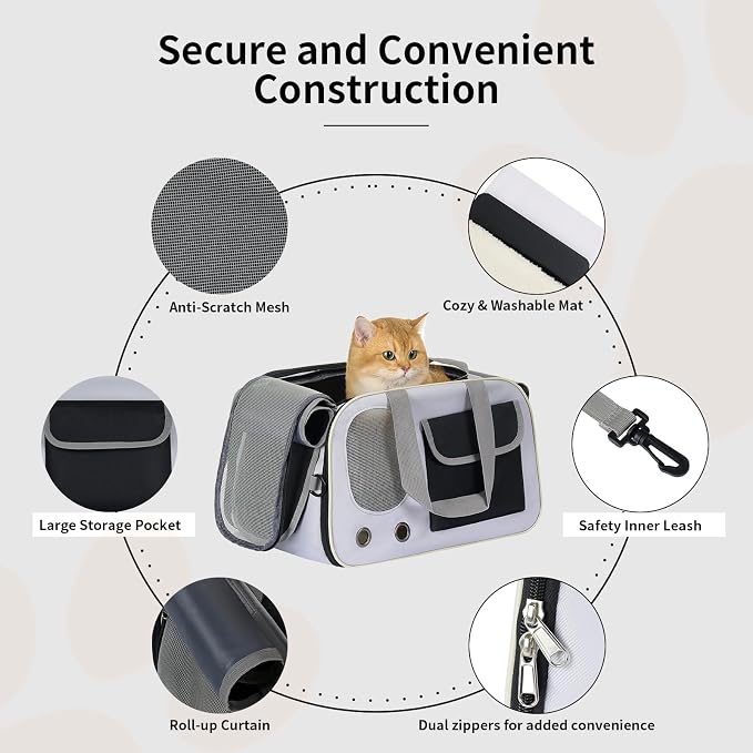 Cat, Dog Carrier for Pets up to 15 lbs, Soft-Sided Collapsible Pet Carrier - Image 6