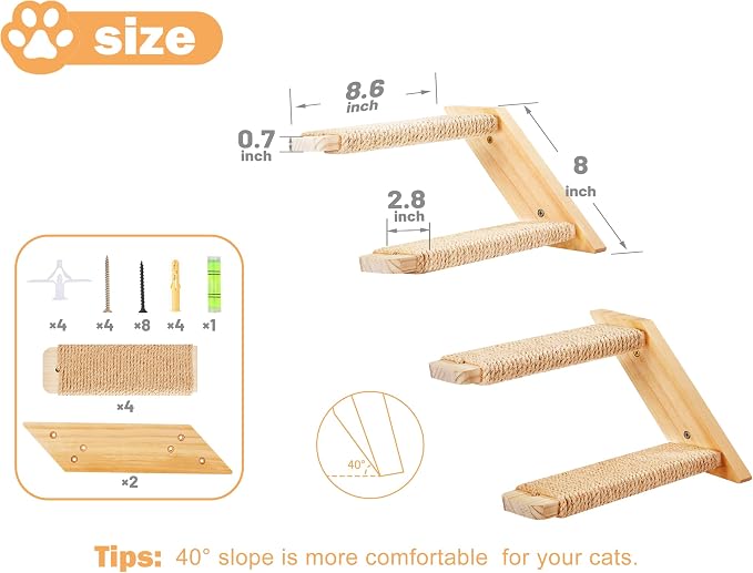 Cat Climbing Stair Shelf Wall Mounted Reversible Left & Right Direction - Image 2