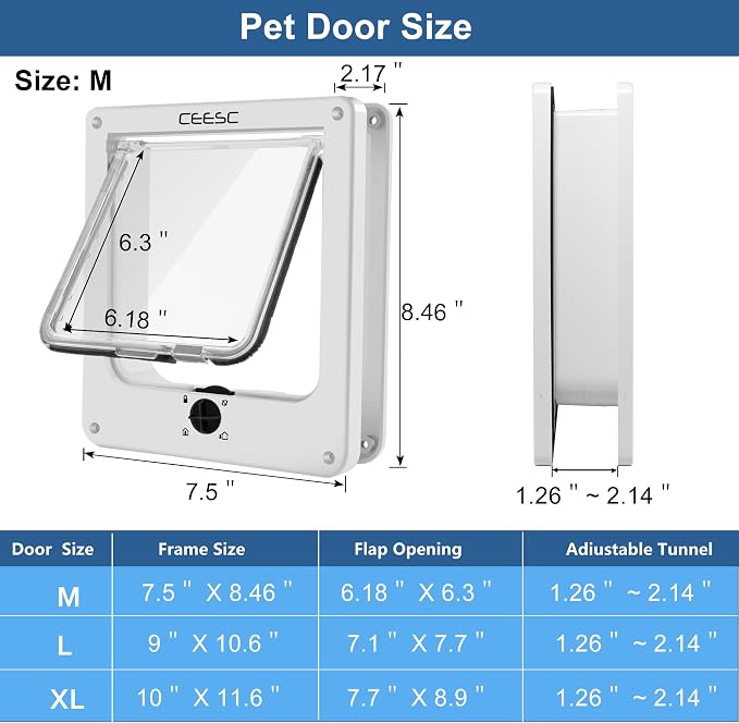 CEESC Medium Cat Door for Interior/Exterior Door, Weatherproof, Rotary 4 Way - Image 4