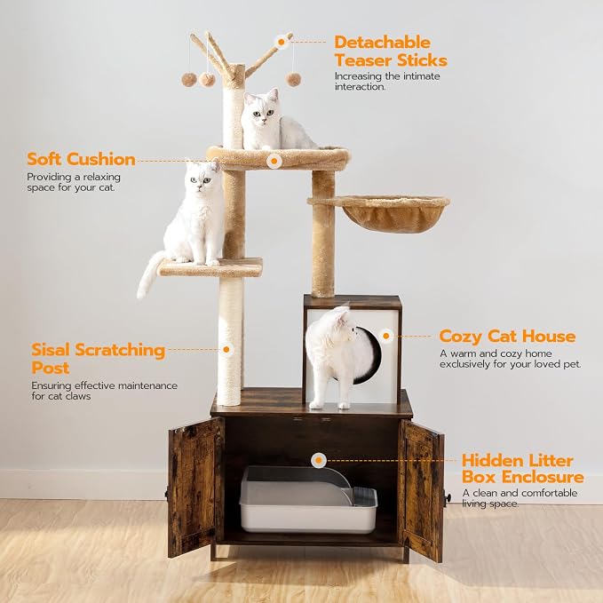 HOOBRO Cat Tree with Litter Box Enclosure - Image 3