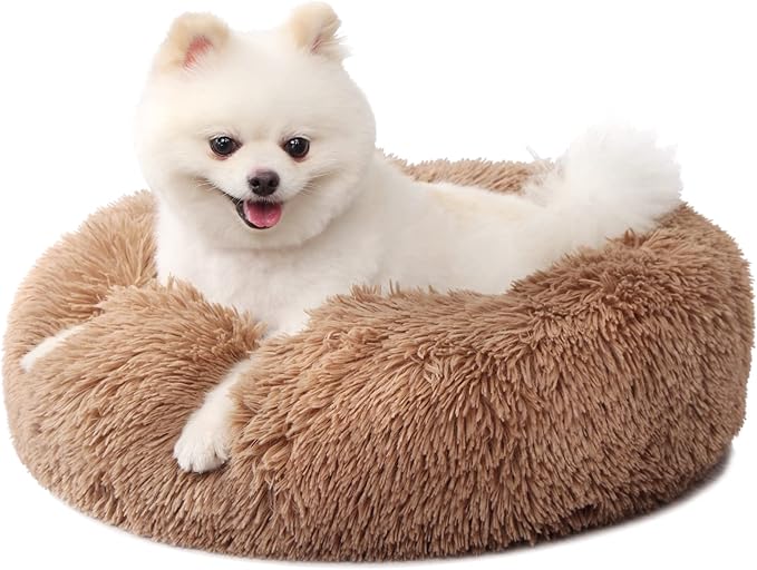 Calming Donut Dogs Beds for Small Dogs Washable, 19inch Fluffy Round Puppy Bed by nononfish