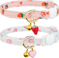 2 Pack Cotton Breakaway Cat Collar Pink Strawberries and White Heart Shaped by Fyeqyaou