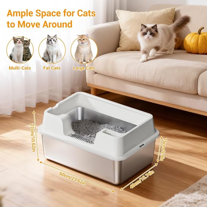 Stainless Steel Litter Box, XL Enclosed Cat Litter Boxes - Image 2