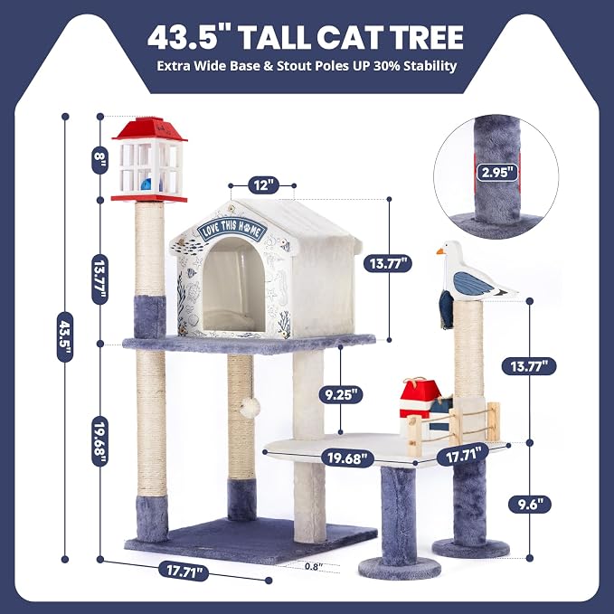 HYABi 43.5-Inch Novelty House Seagull Buoy Collapsible Cat Tree Tower Condo Bed - Image 3