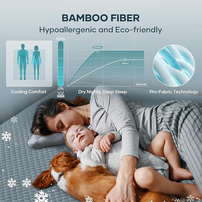 OhGeni 100% Waterproof Mattress Protector, Queen Size Mattress Soft Pad - Image 4