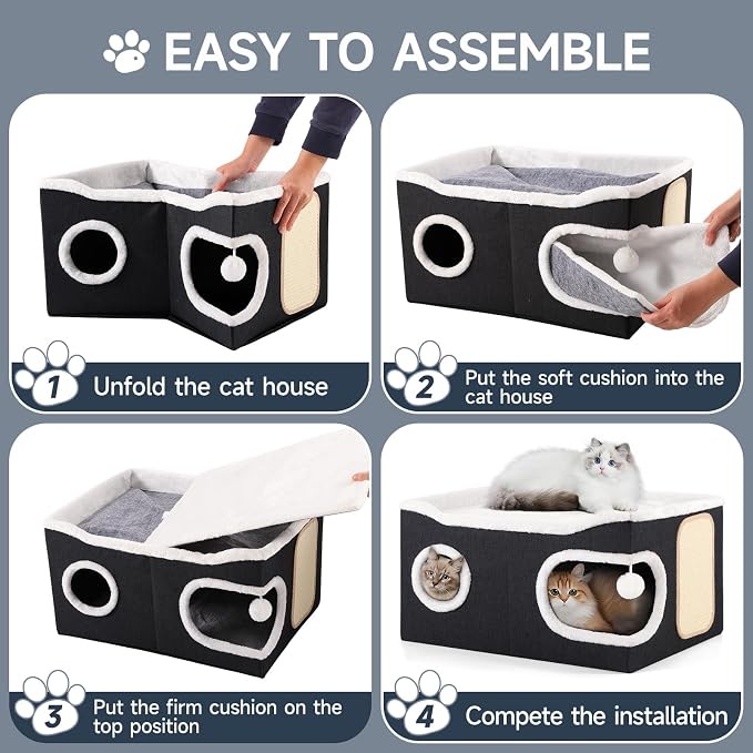 Cat Beds for Indoor Cats, Extra Wide Cat Cube House for Multi Cats, Foldable - Image 8