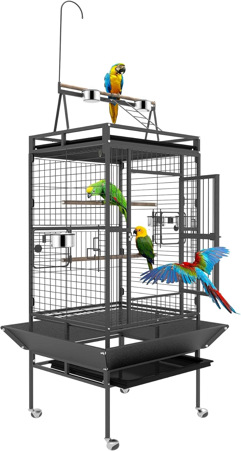 BOINN 82 Inch Wrought Iron Bird Cage with Rolling Stand - GlobalHabitat Supply