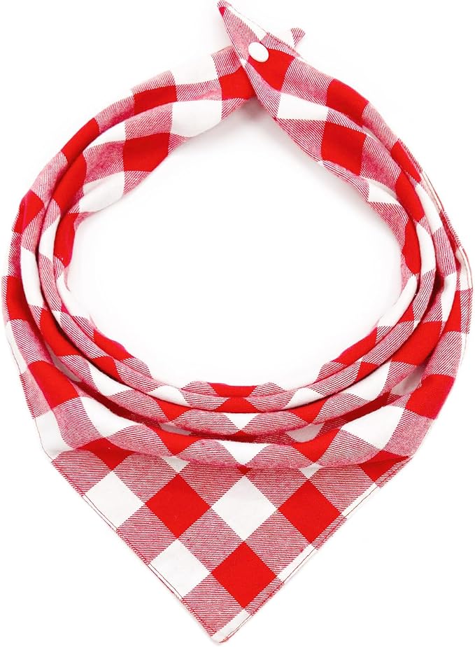 Christmas Plaid Bandana with Button, Fall Dual Layer Soft Cotton Triangle Dog by ZIRVYIR