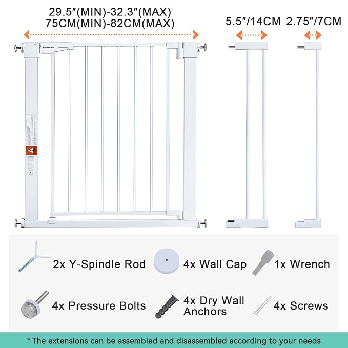 COMOMY 30" Tall Baby Gate for Stairs Doorways, Fits Openings 29.5" to 40.5" Wide - Image 5