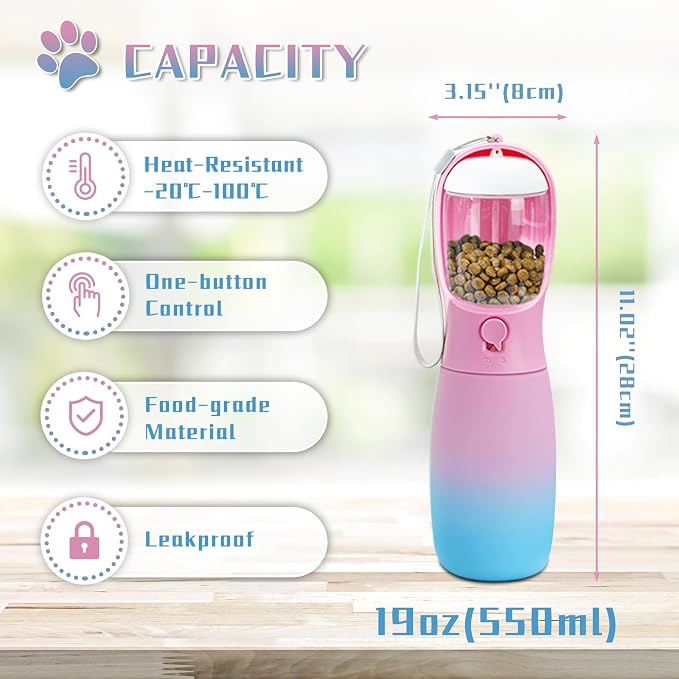 Dog Water Bottle with Food Container, 19Oz Large Capacity Portable Dog Water - Image 4