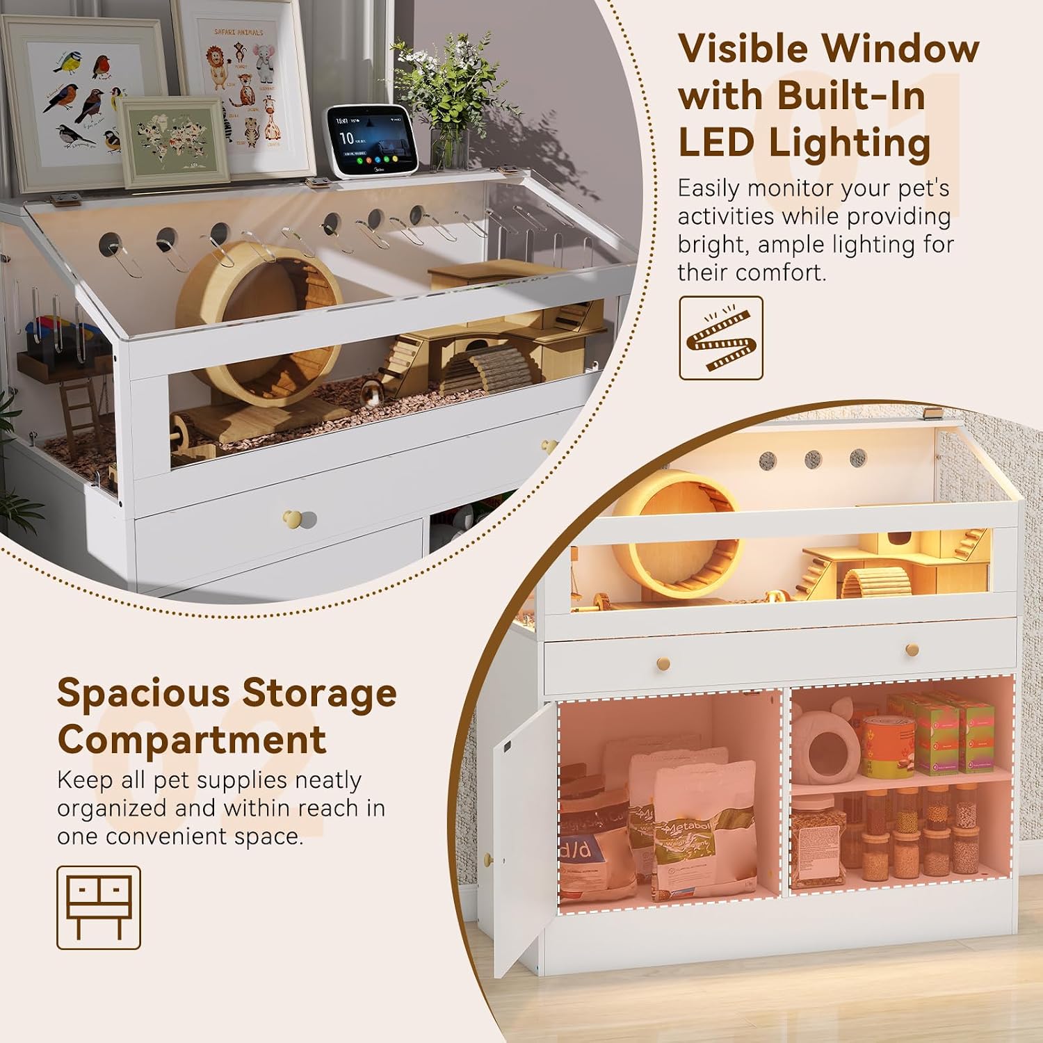 Hamster Cage with Storage Cabinet and Acrylic Panels - GlobalHabitat Supply
