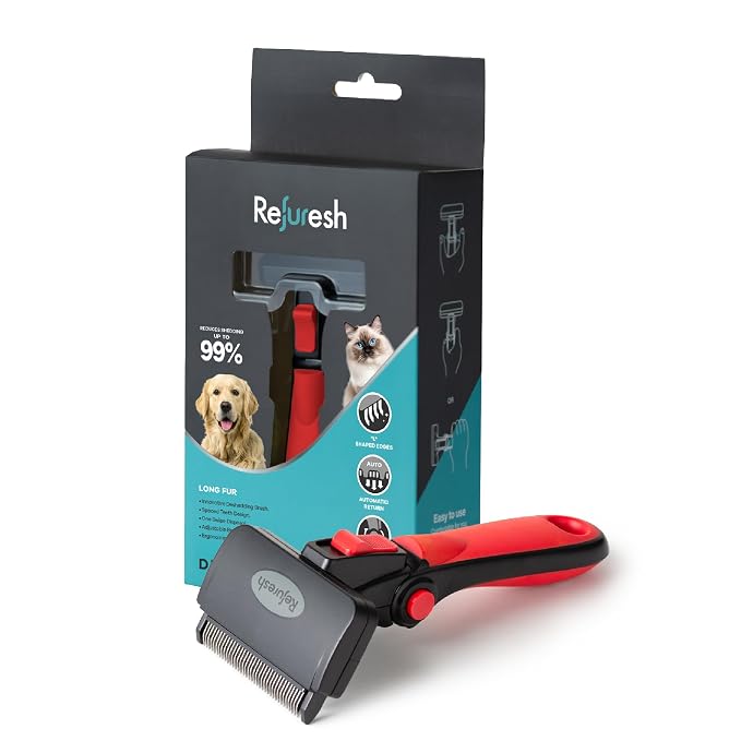 Deshedding Dog Brush for Long Hair – Gentle Deshedding Tool for Dogs & Cats – by Refuresh