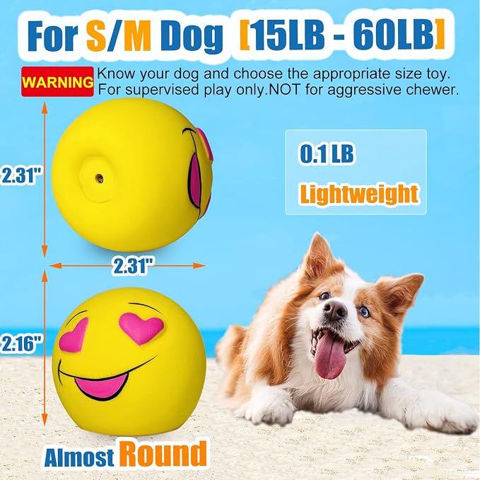 Squeaky Dog Toys for Medium Dogs, Soft Latex Squeaky Dog Balls, Smile Dog Toys - Image 2