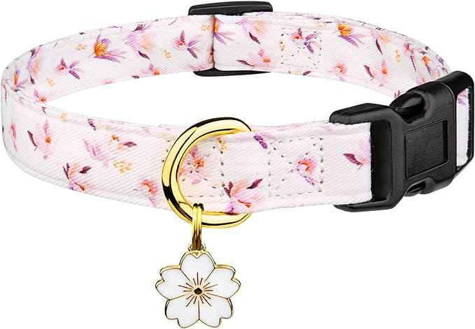 Cotton Handmade Dog Collar Cute and Distinctive Patterns White Flower