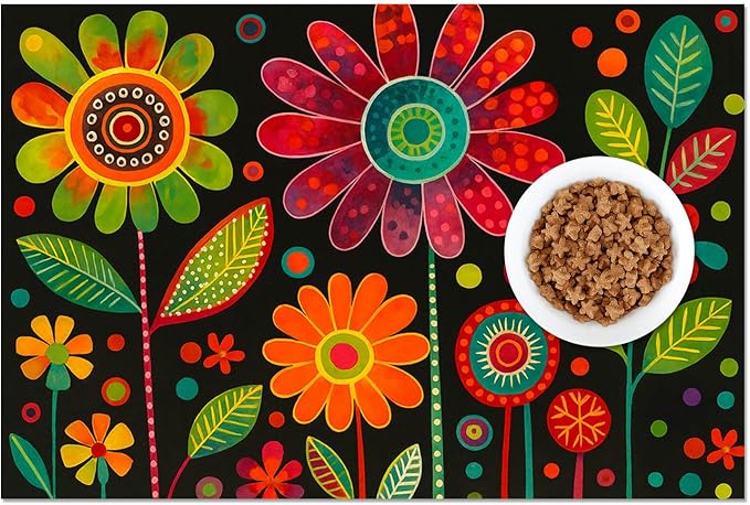 Vibrant Flower Pattern Pet Food Mat Spill-Proof Pet Feeding Mats - Image 8