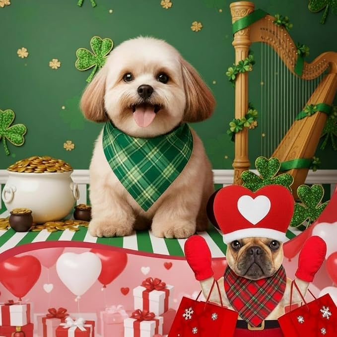 Abbylike 50 Pcs St. Patrick's Day Dog Bandanas Bulk Green Plaid Bandanas - Image 6