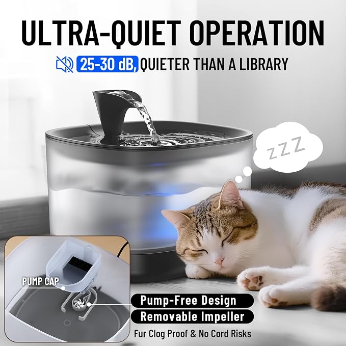 Veken Cat Water Fountain with Detachable Tank, 84oz/2.5L Pet Drinking Dispenser - Image 3