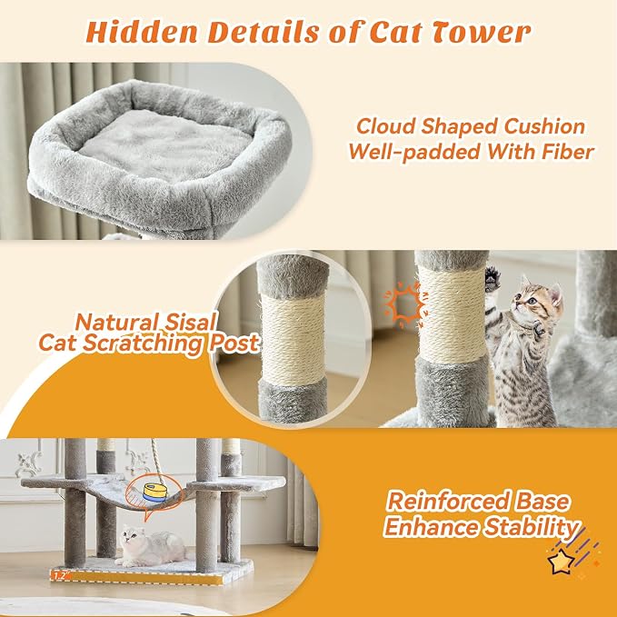Sweetcrispy 66 inch Cat Tree Tower, Large Multi Level Cat Climbing Tower - Image 5