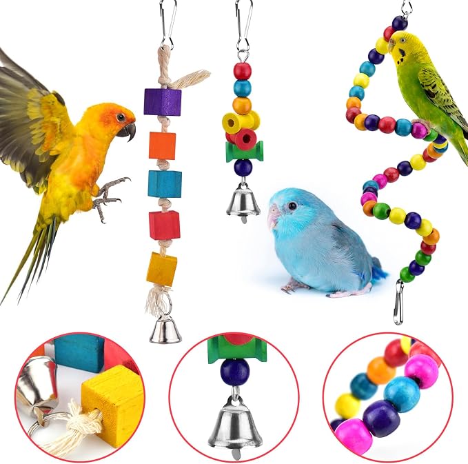 KATUMO Bird Toys, Parrot Swing Parakeet Ladder Conure Wood Perch Bird Chew Toys - Image 6