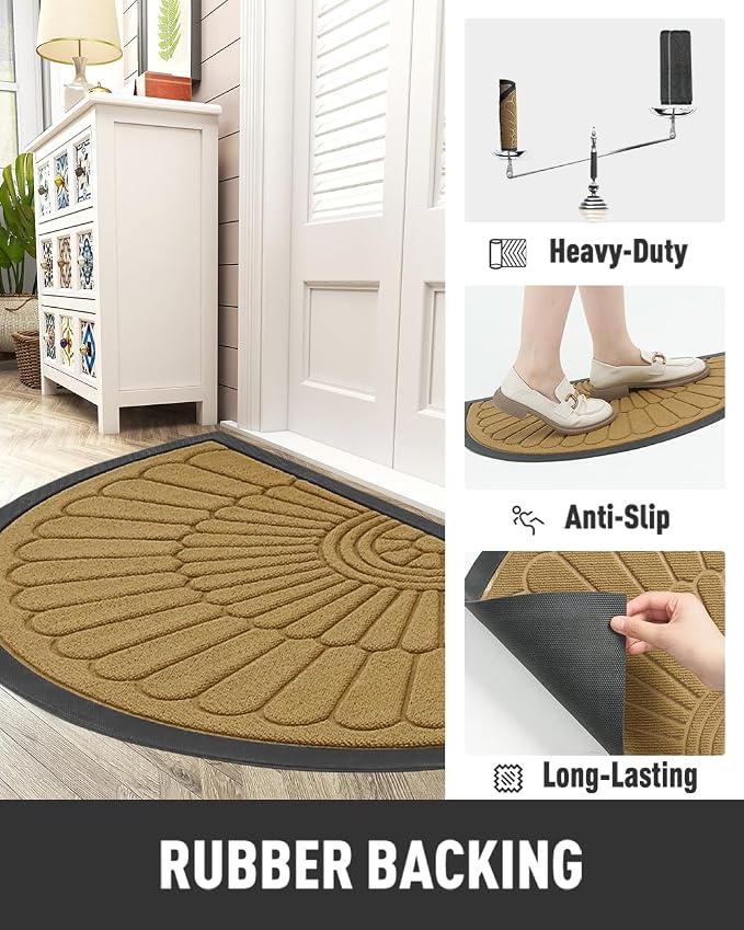 tchdio Door Mat Outdoor Indoor Entrance Doormat-Semicircular Durable Rubber Non - Image 3