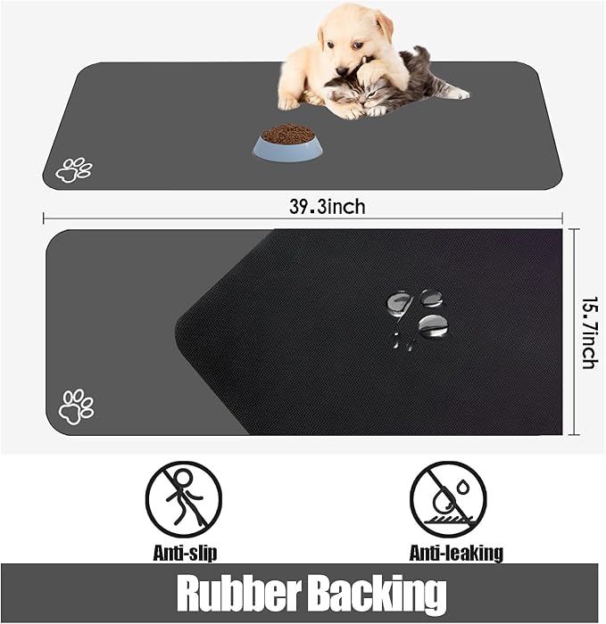 Large Pet Feeding Mat, 39.3"x15.7" Absorbent Quick Dry Dog Mat - Image 3
