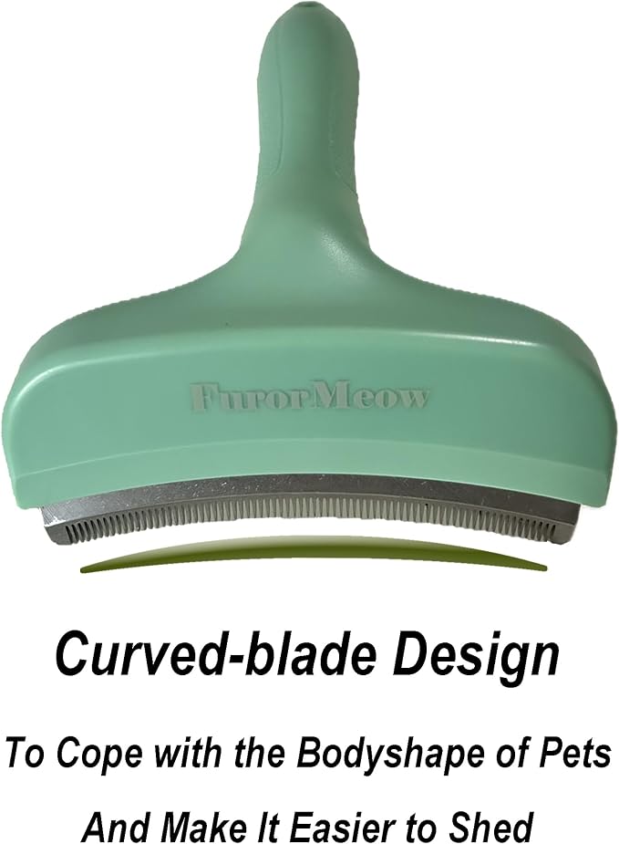 Pet Deshedding Tool with Curve Blade, Cat Grooming Brush, Tight V-shaped Teeth - Image 2