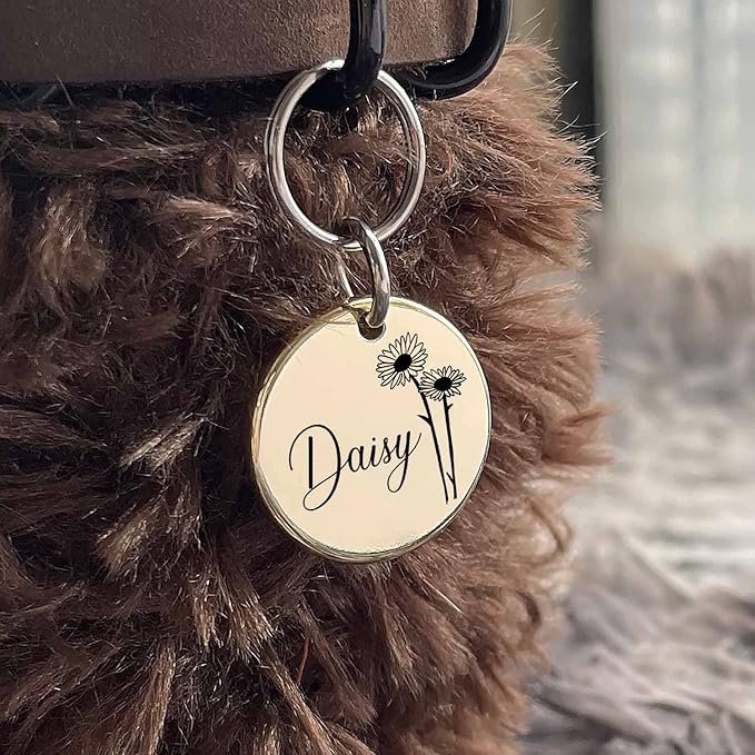Cats Dogs ID Tags Personalized Engraving Birth Flowers Pattern - Image 9