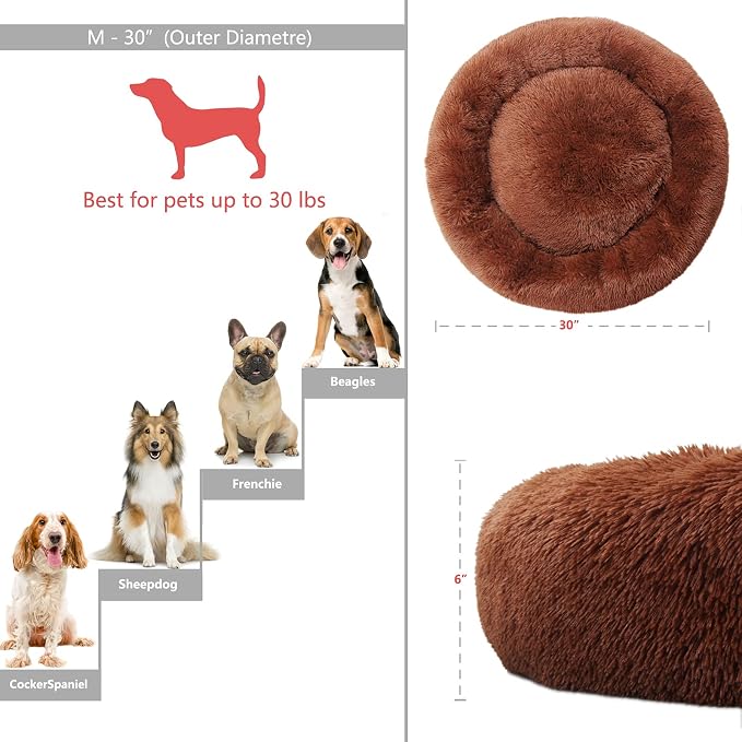 Calming Dog Bed for Medium Dogs Washable Donut 30 inches Anti-Slip Pet Bed - Image 3