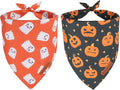 ADOGGYGO Halloween Dog Bandanas 2 Pack, Reversible Pumpkin Ghost Scarf by ADOGGYGO