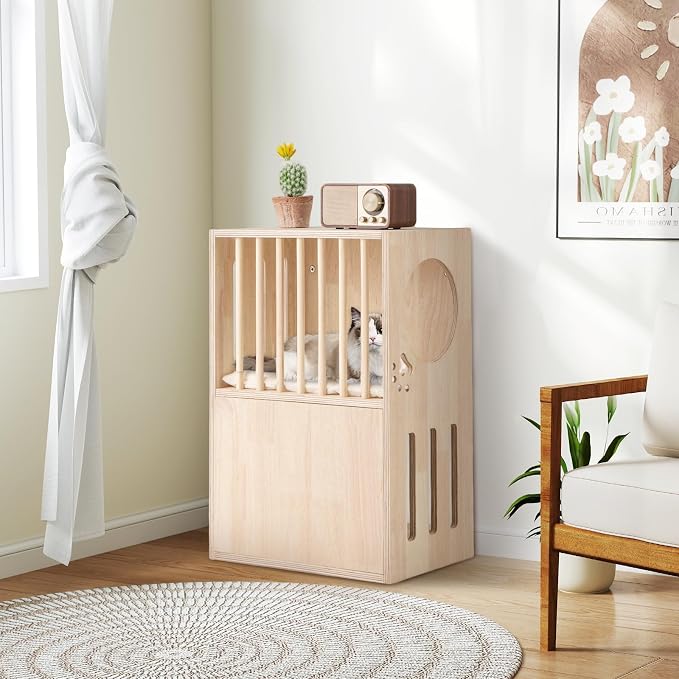 Tangkula 2-Tier Luxury Wood Cat House, Wooden Kitten Cage Condo - Image 3