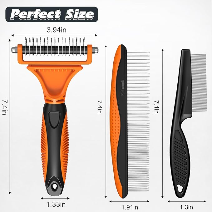 3PCS Pet Grooming Rake & Metal Comb & Flea Comb - Image 7