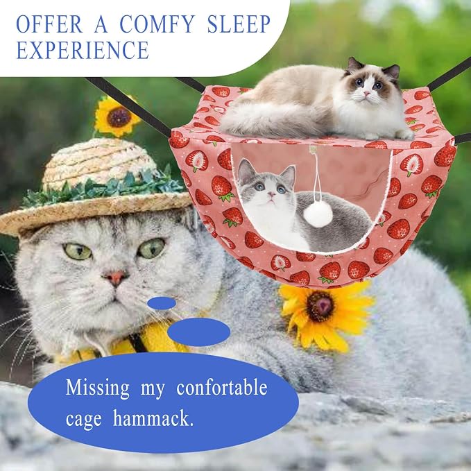 JSPYFITS Cat Cage Hammock with Ball, Double Layer Hanging Adjustable Soft Pet - Image 8