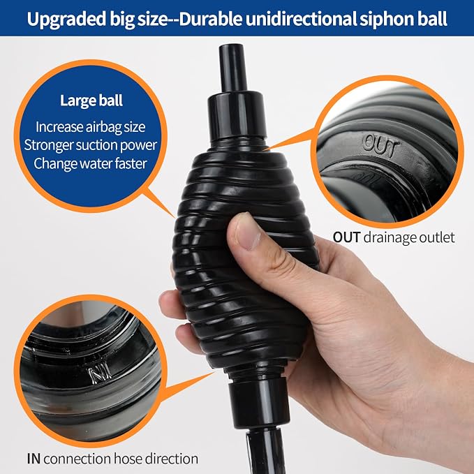 7ft Aquarium Gravel Vacuum Cleaner, Fish Tank Water Changer, Hand Pump Siphon - Image 5