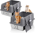 2 Pack Stainless Steel Litter Box, XL Enclosed Cat Litter Boxes, Metal Litter by KISENG