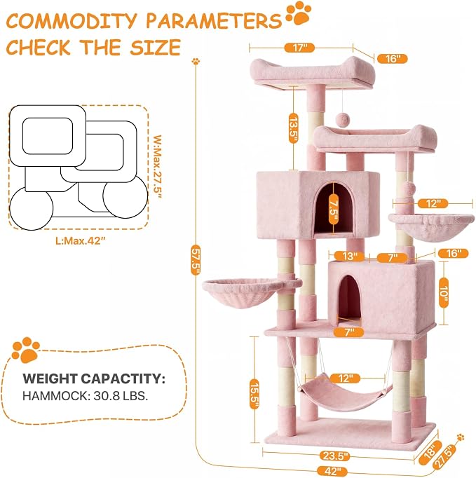 58" Cat Tree Tower for Indoor Cats, Top Perch, Dangling Ball & Cat Condo - Image 3