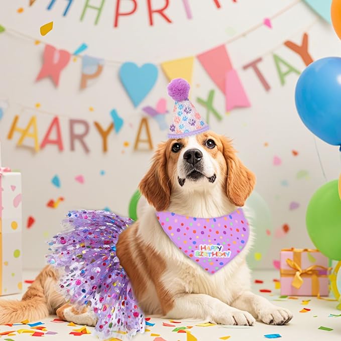 Dog Birthday Bandana with Hat and Dress Girl Set Puppy Birthday Party Supplies - Image 6