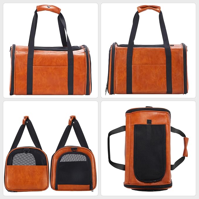 Fashion Leather Dog Carrier Cat Carrier Airline Approved Pet Carrier - Image 3