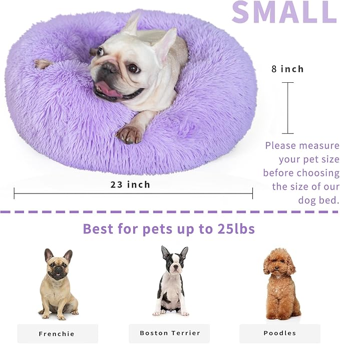 Calming Donut Dogs Beds for Small Dogs Washable, 23inch Plush Round Pet Bed for - Image 2
