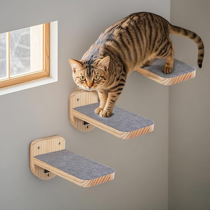 ESPETS Set of 3 Natural Wood Cat Wall Steps Floating Ladder Stairs- Wall - Image 7