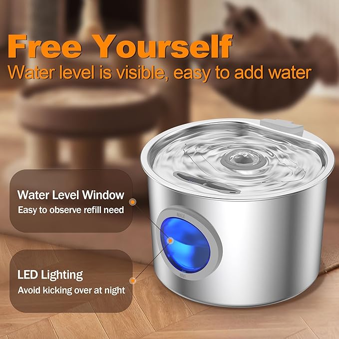 Cat Water Fountain with 6 Filters Advanced 304 Stainless Steel 2.2L/74oz with - Image 4