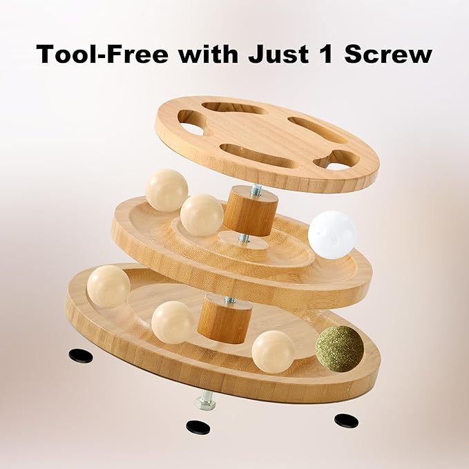 Cat Ball Track Toy with Puzzle Top, Wooden Cat Toys - Image 6